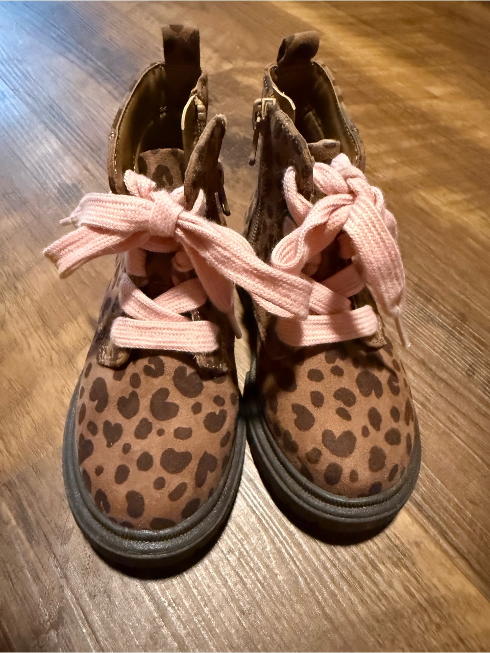 Cat & Jack Leopard Print Boots with Pink Laces